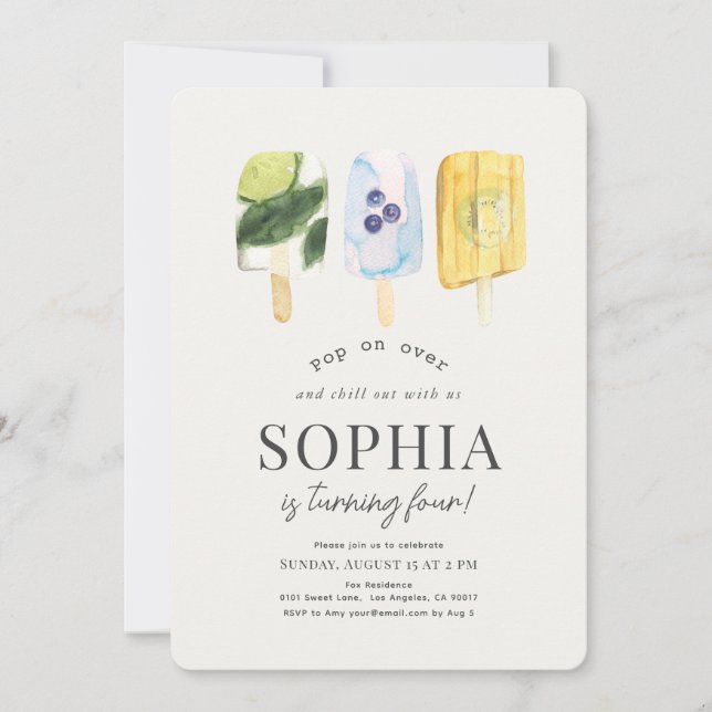 Summer Fruit Popsicle Watercolor Birthday Invitation (Front)