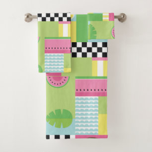 Summer fruit watermelon kiwi colourful mosaic bath towel set