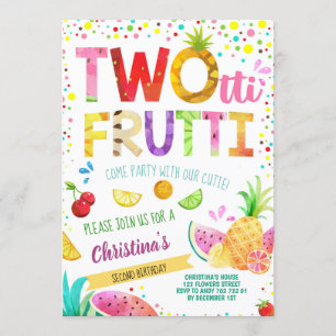 Summer Fruits 2nd Girl Birthday Twotti Frutti Cute Invitation