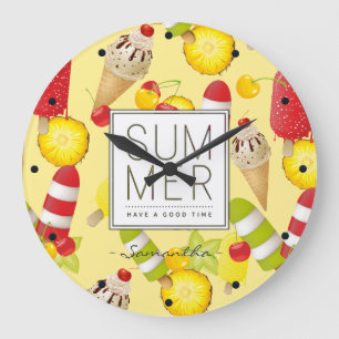 Summer Fruits and Ice-Cream Fun Large Clock
