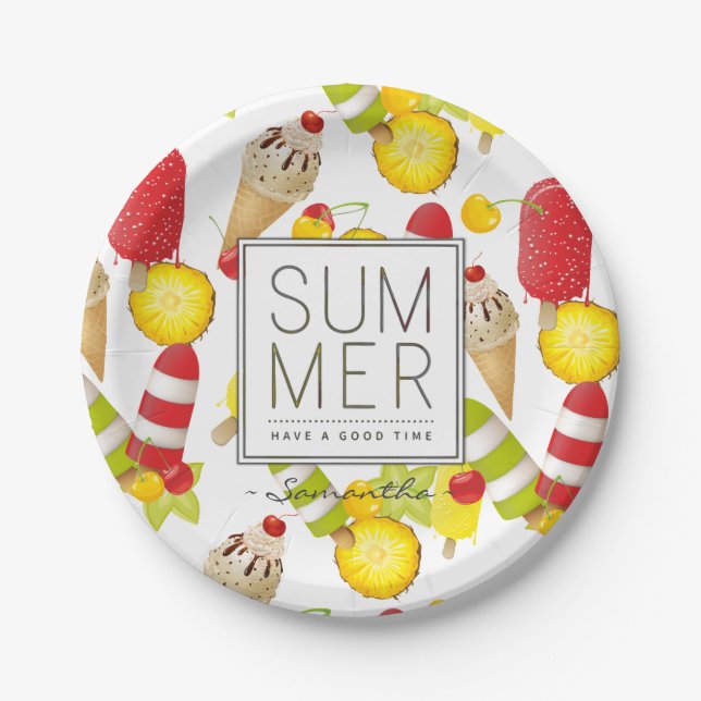 Summer Fruits and Ice-Cream Fun Paper Plate (Front)