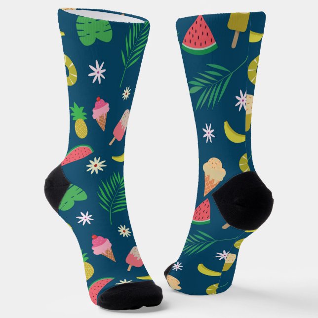 Summer fruits and ice cream  pattern socks (Angled)