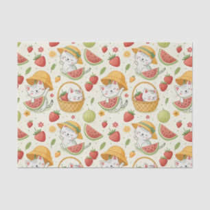Summer Fruits Cat Pattern - Picnic Design for Kids Tissue Paper