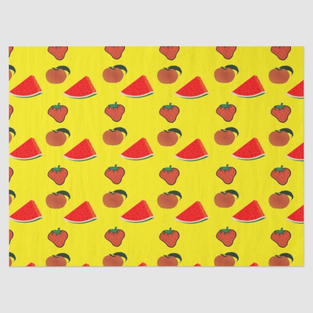 Summer fruits on yellow tissue paper (Front)