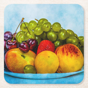 Summer fruits square paper coaster