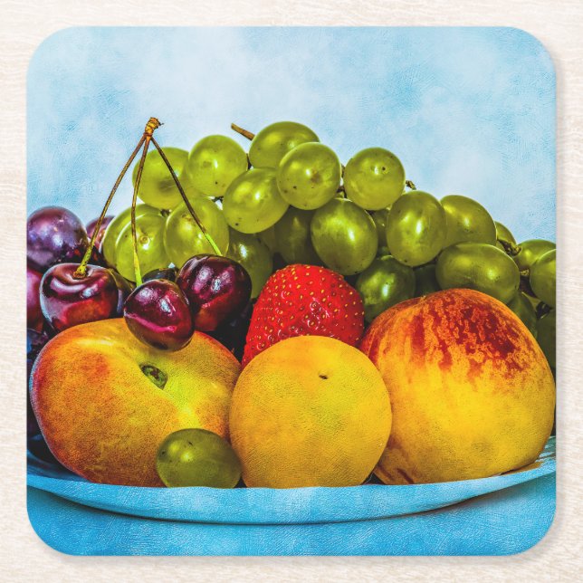 Summer fruits square paper coaster (Front)