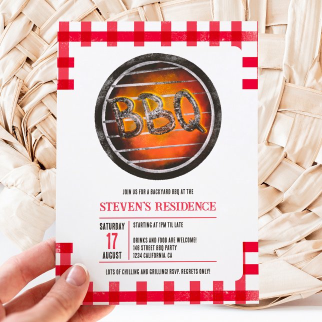 Summer fun backyard bbq grill gingham invitation (Creator Uploaded)