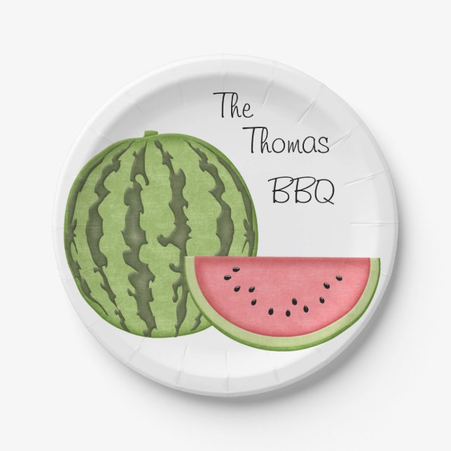 Summer Fun, BBQ, Watermelon, Personalised, Paper Plate (Front)