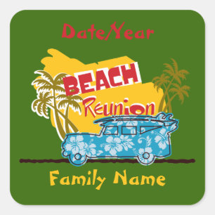 Summer Fun Beach Family Reunion Personalised Stick Square Sticker