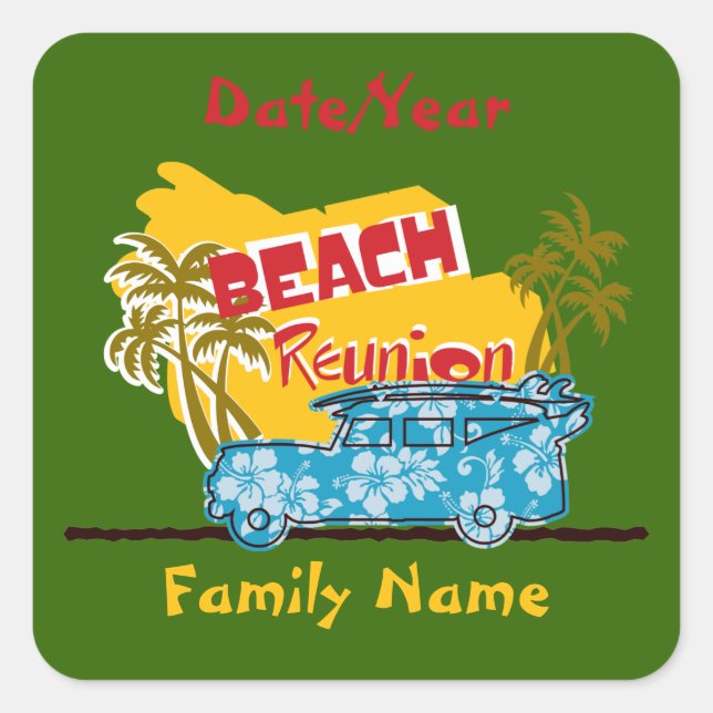 Summer Fun Beach Family Reunion Personalised Stick Square Sticker (Front)