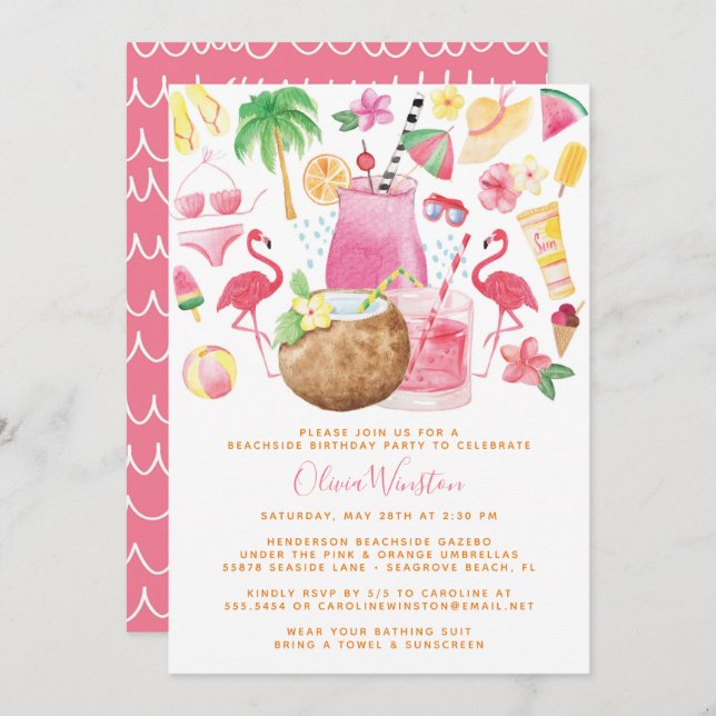 Summer Fun Beach Lover Birthday Party Invitation (Front/Back)