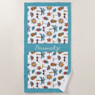 Summer Fun Beach Palm Tree Pineapple Personalised Beach Towel