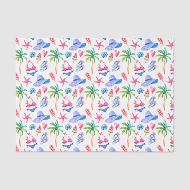 Summer Fun Bikini, Flip Flops, Palm Trees Tissue Paper (Front)