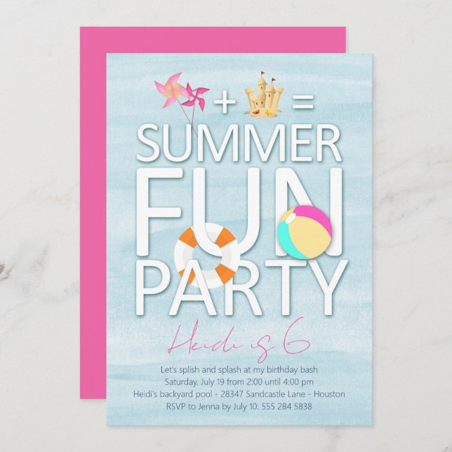 Summer Fun Birthday Party Invitation (Front/Back)