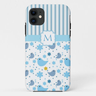 Summer fun blue birds and flowers monogram iPhone 11 case