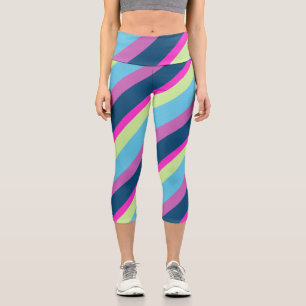 Summer fun Blue pink lime Colourful lines Capri Leggings