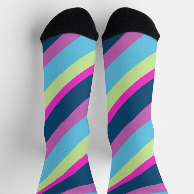 Summer fun Blue pink lime Colourful lines Socks (Top)
