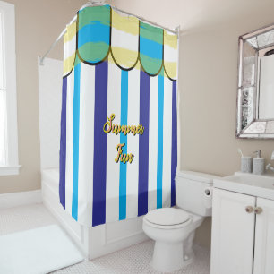 Summer Fun Blue Yellow Stripes Shower Curtain