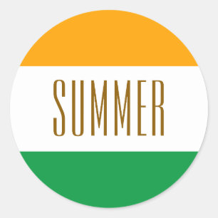 SUMMER Fun Bright Lemon Lime White Stripes Classic Round Sticker