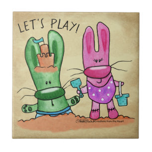 Summer Fun-Bunnies at Beach Ceramic Tile
