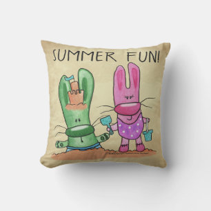 Summer Fun-Bunnies at Beach Outdoor Cushion