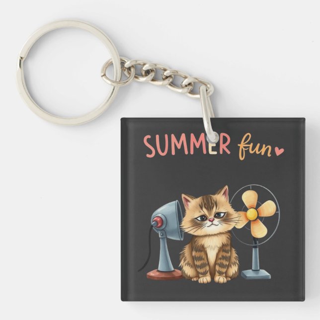 Summer Fun Cat T-Shirt Sarcastic Tabby  Key Ring (Front)