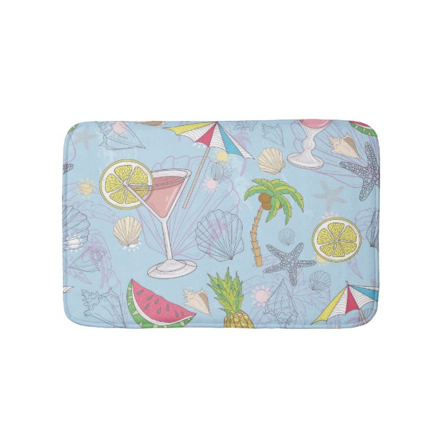 Summer Fun, Cocktail Seamless Pattern. Bath Mat (Front)