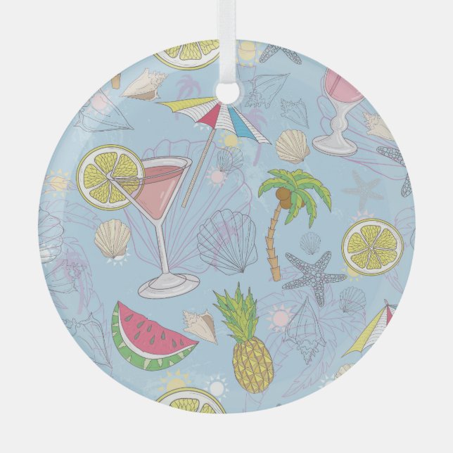 Summer Fun, Cocktail Seamless Pattern. Glass Tree Decoration (Front)