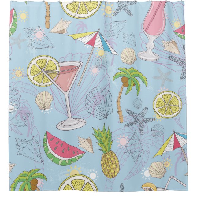 Summer Fun, Cocktail Seamless Pattern. Shower Curtain (Front)
