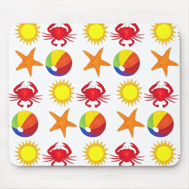 Summer Fun Crab Beach Ball Sunshine Starfish Mouse Pad (Front)