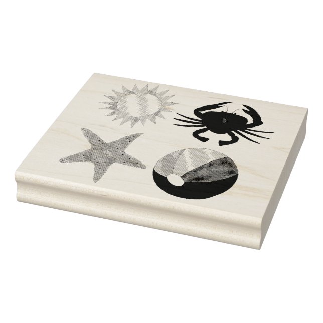 Summer Fun Crab Beach Ball Sunshine Starfish Rubber Stamp (Stamp)