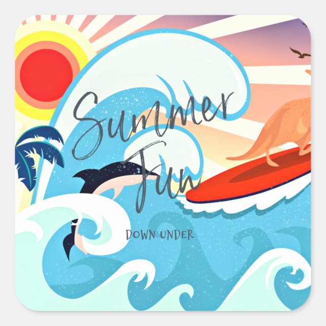 Summer Fun, Down Under, Australia, Square Sticker (Front)