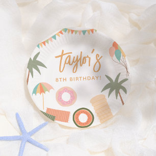 Summer Fun Girl Pool Birthday Party Paper Plate