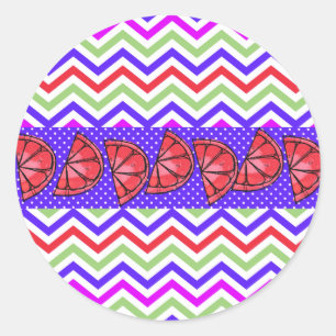 Summer Fun Grapefruit Slice Chevron Polka Dots Classic Round Sticker
