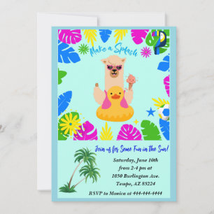 Summer Fun Llama Pool Party Personalised Invitation