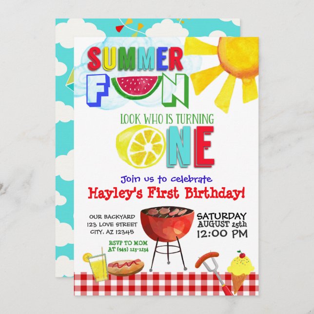 Summer Fun Looks Who's turning One Party Invitation (Front/Back)