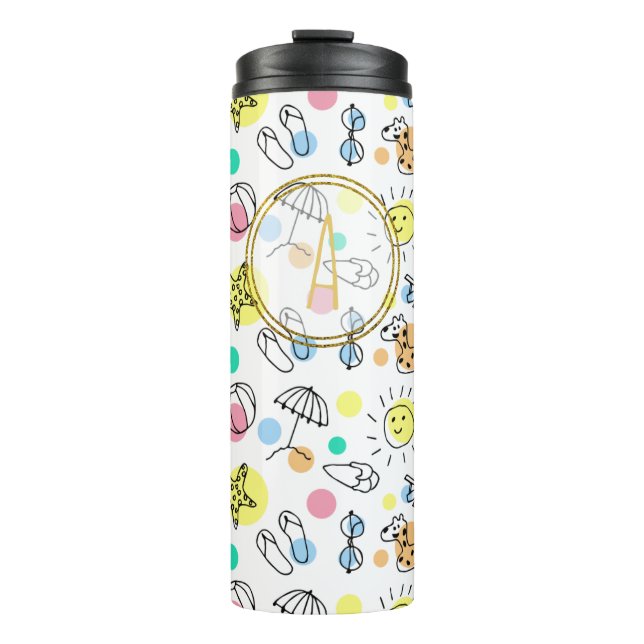 Summer Fun Monogram Beach Holiday Doodles Decor Thermal Tumbler (Front)