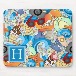 Summer Fun Pattern   Add Your Initial Mouse Pad