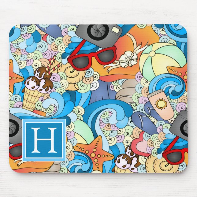 Summer Fun Pattern | Add Your Initial Mouse Pad (Front)