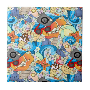 Summer Fun Pattern Ceramic Tile