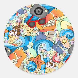 Summer Fun Pattern Classic Round Sticker