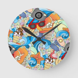 Summer Fun Pattern Round Clock