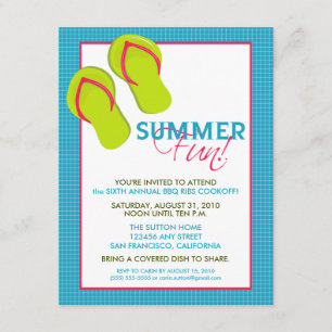 Summer Fun Picnic/BBQ Invitation (pink/aqua)