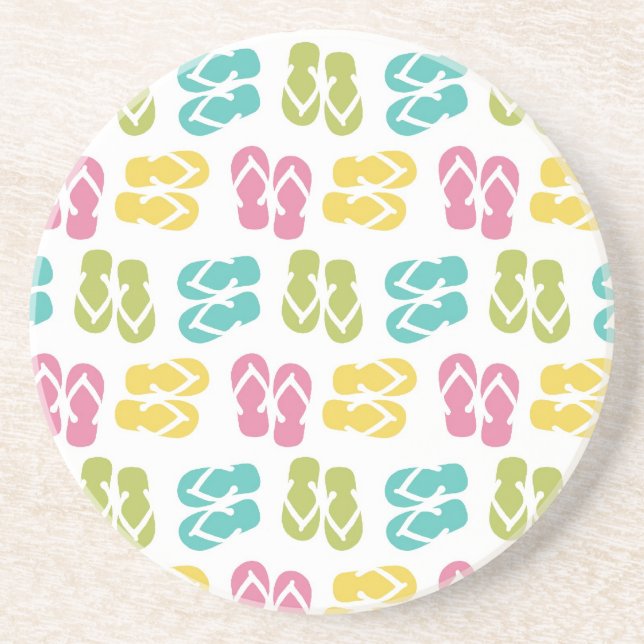 Summer fun pink flip flop sandal slippers pattern coaster (Front)