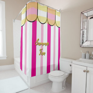 Summer Fun Pink White Yellow Stripes Shower Curtain