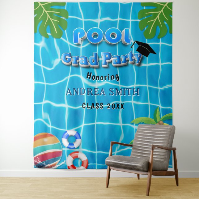 Summer Fun Pool Graduation Modern Photo Backdrop Tapestry (In Situ)