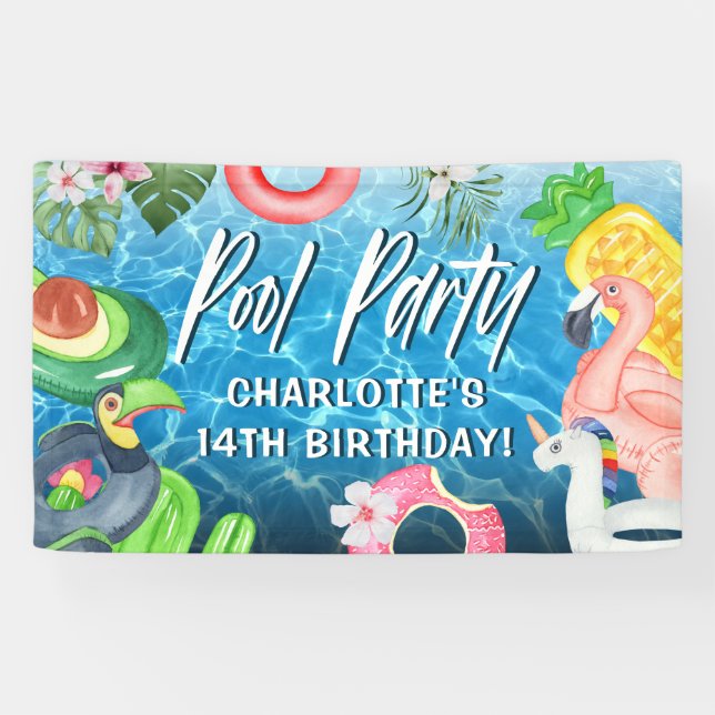 Summer Fun Pool Party Birthday Banner (Horizontal)