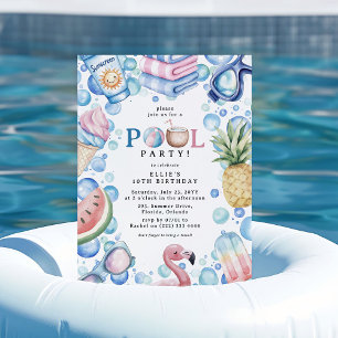 Summer Fun Pool Party Birthday Invitation
