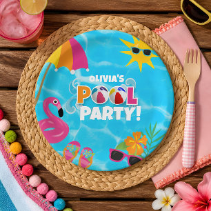 Summer Fun Pool Party Custom Name Paper Plate