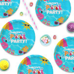 Summer Fun Pool Party Custom Name Paper Plate<br><div class="desc">Dive into fun with these cute pool party paper plates! Perfect for kids and adaptable for any age, these vibrant plates set the scene for a splash-tastic celebration. They feature a turquoise pool water background dotted with playful icons like a beach umbrella, a pink flamingo float, flip flops, and more,...</div>